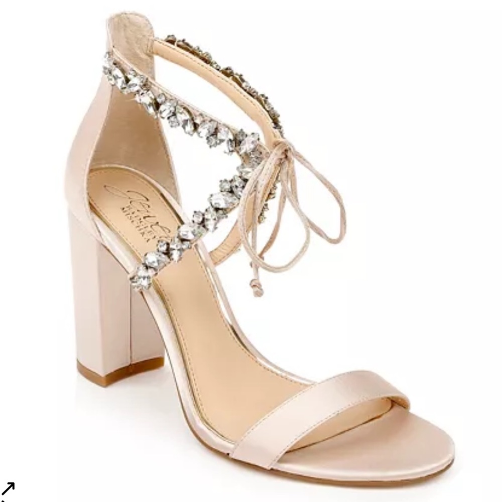 Badgley Mischka JEWEL Sandals Thamar Embellished Block Heels Ankle Tie